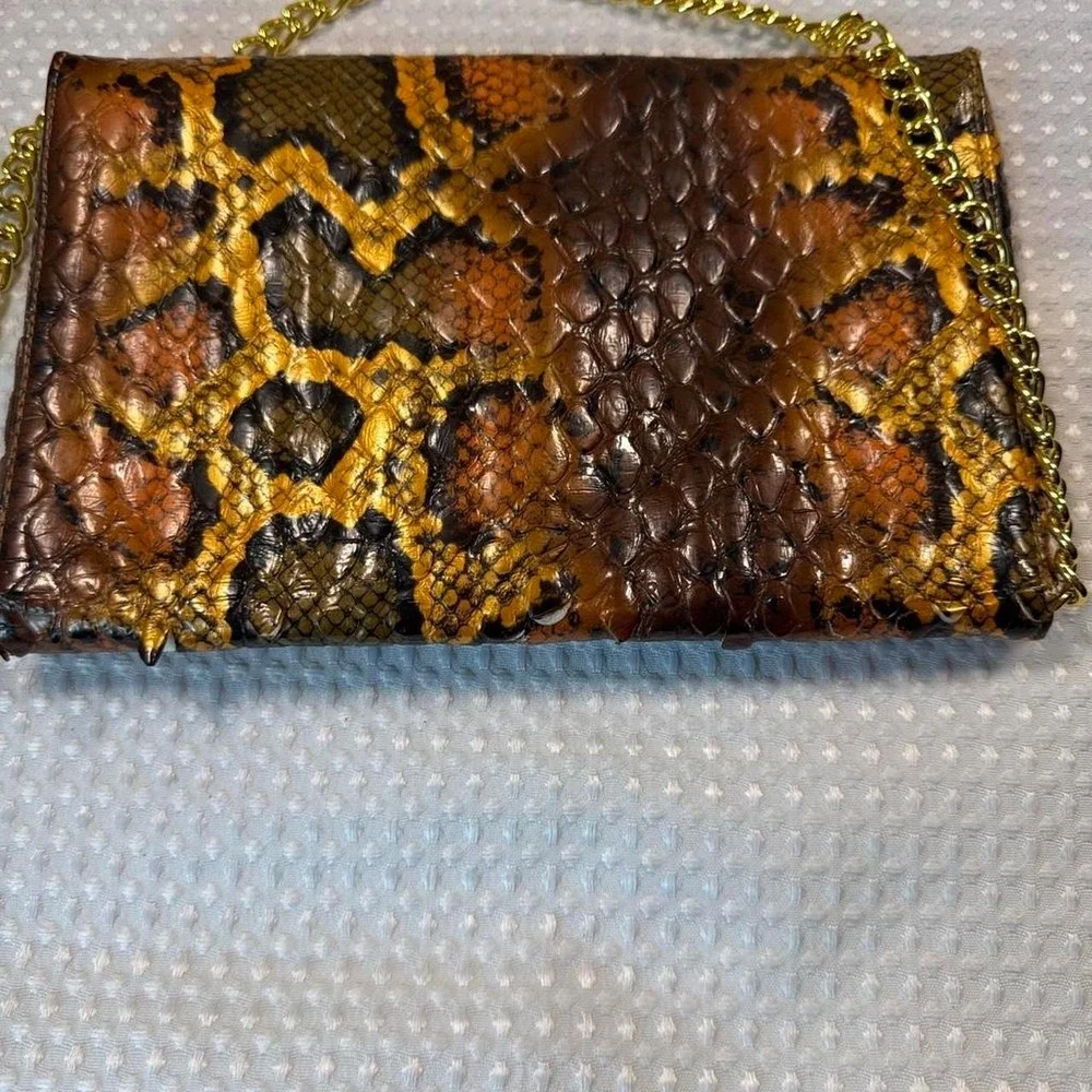 Jessica McClintock Clutch Bag Womens OS Orange Good Snakeskin Chain Strap
